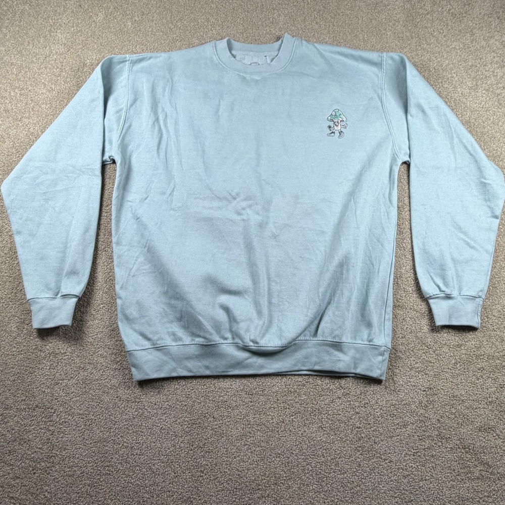 Eighty Eight Brand Sweatshirt Mens XL Blue Fleece Lined Crewneck Mushroom Magic